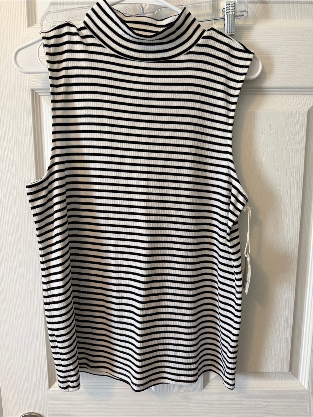 a.n.a Black & White Striped Mock Neck Tank